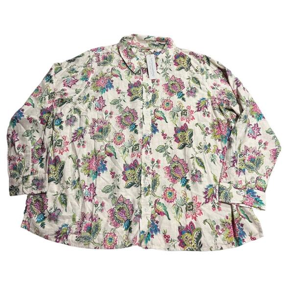 NWOT Soft Surroundings Jordan Linen Shirt Ipanema Flowers Womens Plus Size 3X - Picture 1 of 10